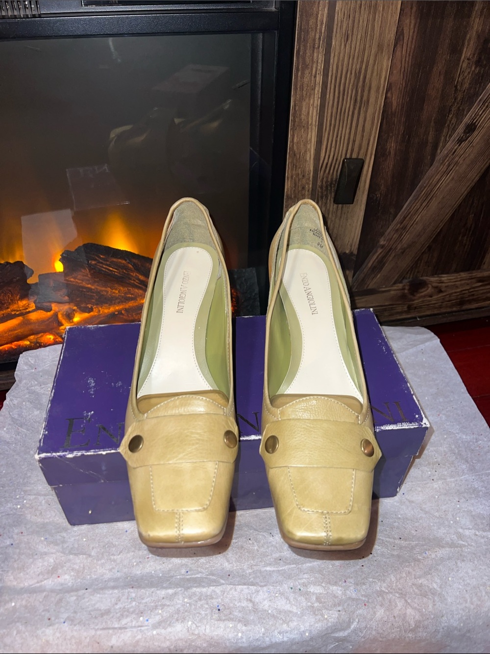 Enzo Angiolini Leather Square-Toe kitten heel loafer